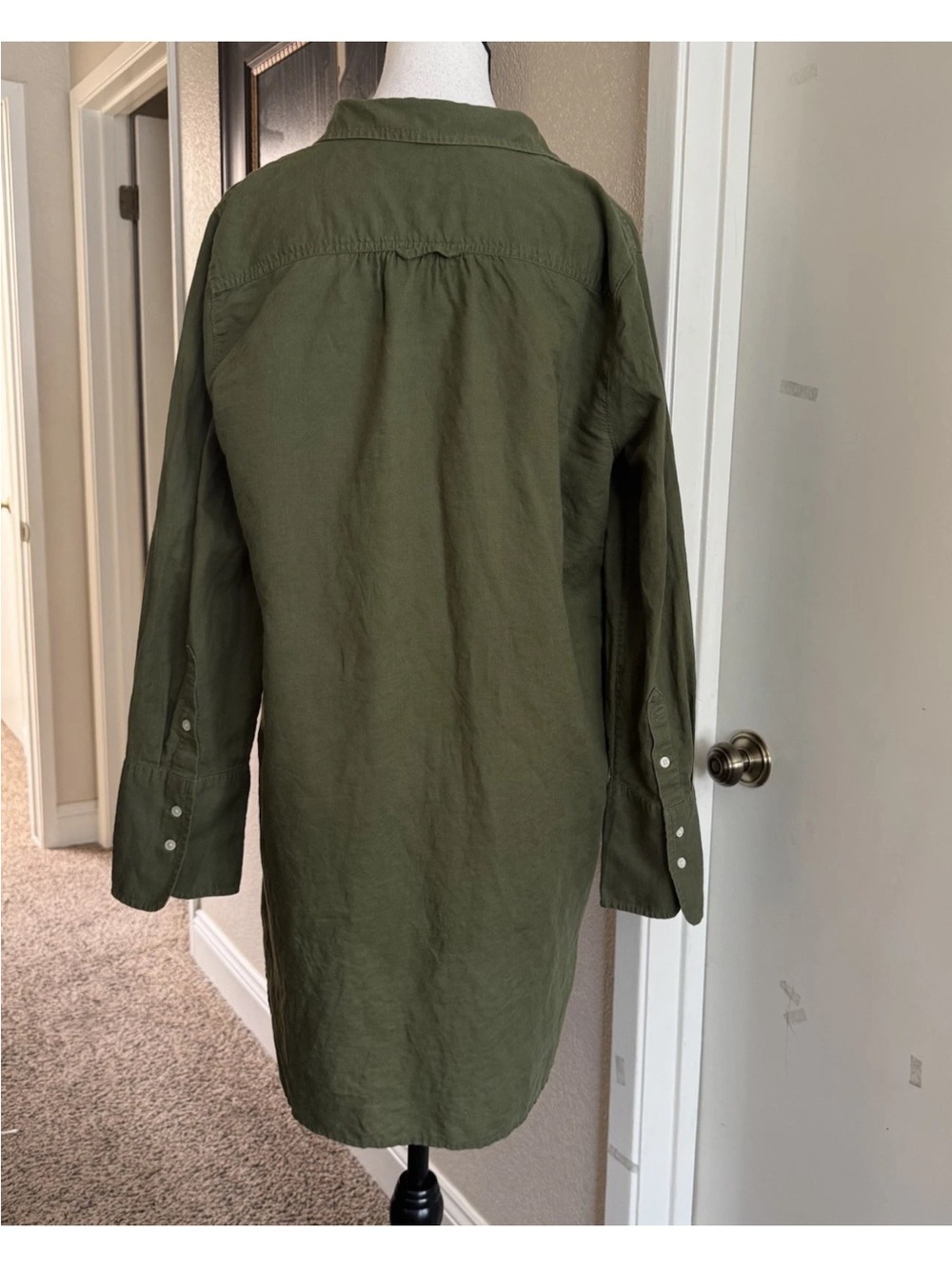 J.Crew Beachwear Shirt Dress Olive Green Linen Cotton Button Down Large Coastal - Picture 5 of 10